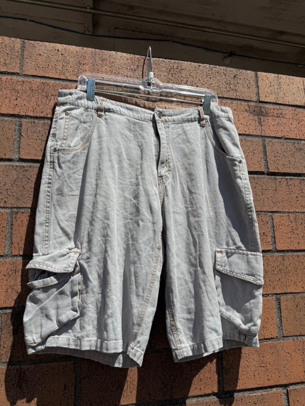 90s Kavu Seattle Grey Denim Y2K Vintage Surf Skate Cargo Shorts Kuhl Union